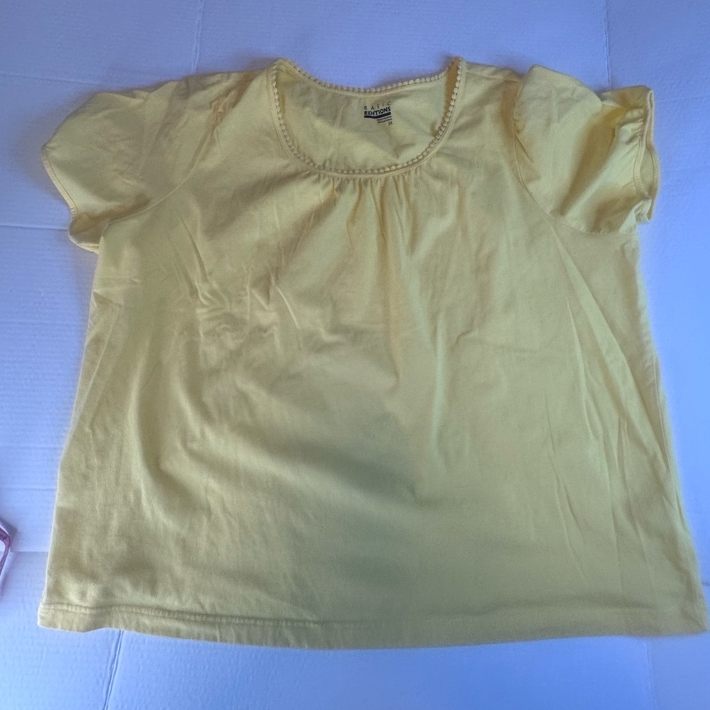 Basic Editions Yellow Short Sleeve Top 3X | Soft Casual Tee Blouse - Picture 6 of 11